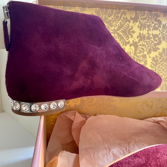 Miu Miu Burgundy Suede Ankle Boot with Jeweled Heel - Picture 5 of 10